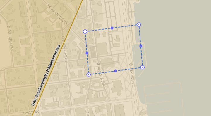 Rajoittava UAS-vyöhyke Ålands polismyndighet UAS