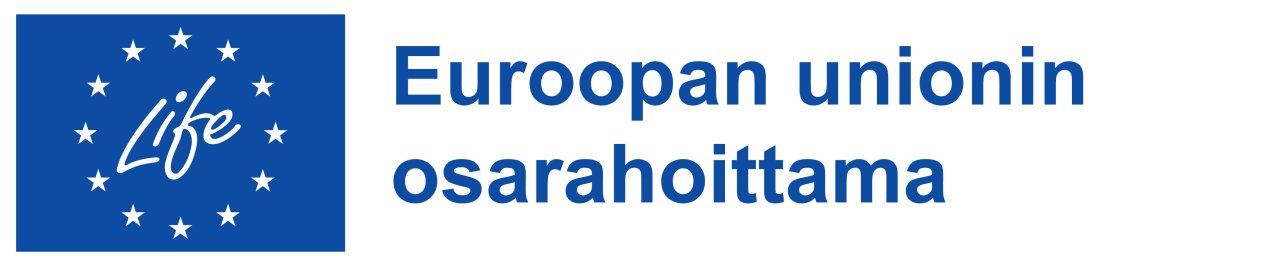 LIFE-ohjelman rahoittajalogo, joka koostuu EU:n lipusta ja sen vieressä olevasta tekstistä ”Euroopan unionin osarahoittama”.
