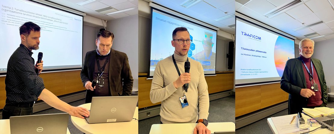 Kollaasi teema 2 alustajat ja ilmailujohtaja Pöntinen