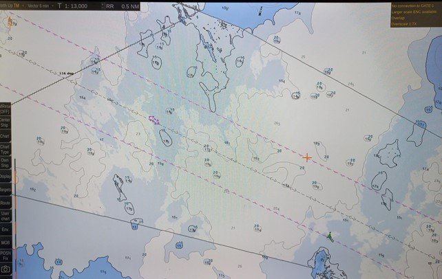 Karttakuva: S-101 ja S-102 esimerkkiaineistoa ECDIS-simulaattorissa