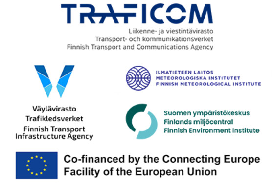 N2000 yhteistyötahojen tunnukset: Traficom. Väylä, Ilmatieteen laitos, Syke ja Euroopan Komissio