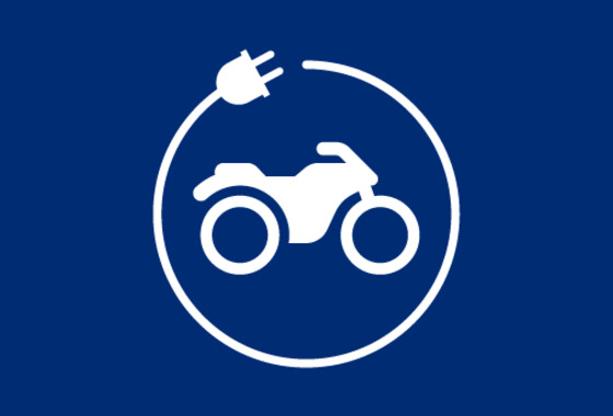 Moottoripyörä ympyröitynä sähköpiuhalla -ikoni.