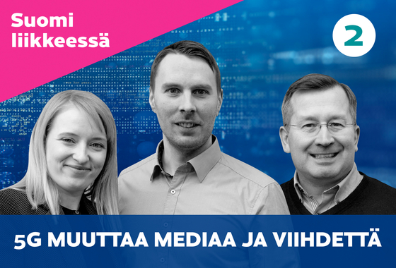 5G muuttaa mediaa ja viihdettä, kuvassa kolme henkilöä jotka ovat äänessä podcastin toisessa jaksossa