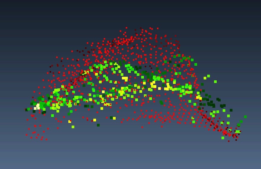 Photogrammetry point cloud of a single P40 sandpaper grain