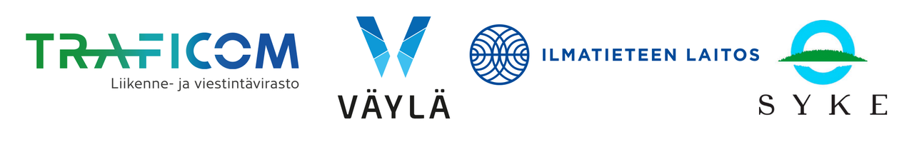 N2000 yhteistyötahojen tunnukset: Traficom, Väylä, Ilmatieteen laitos ja SYKE