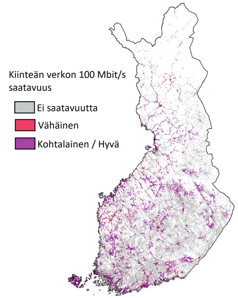 Kiinteän verkon saatavuus 100Mbits Suomessa