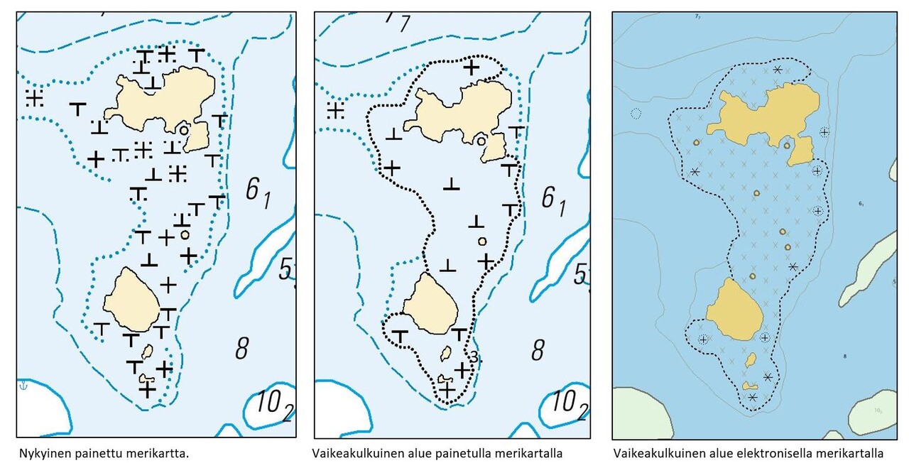 Vaikeakulkuinen alue merikartalla