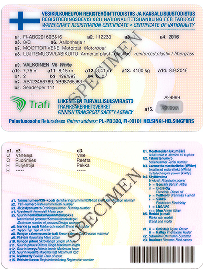 Watercraft registration certificate | Traficom