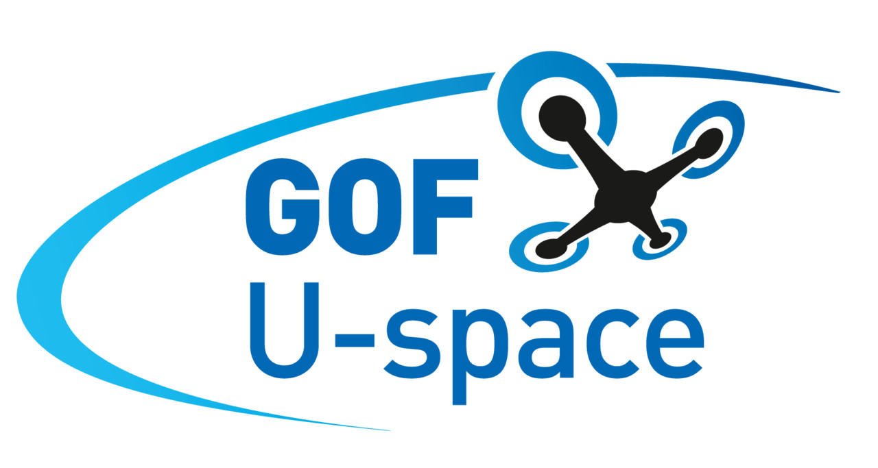 GOF U-space logo jossa dronen kuva