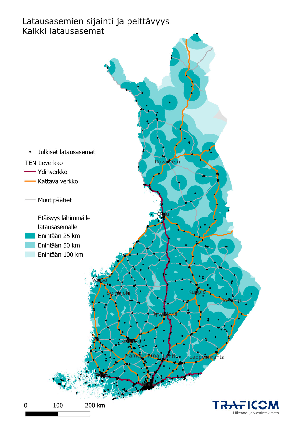 Kartta julkisesta latausverkostosta