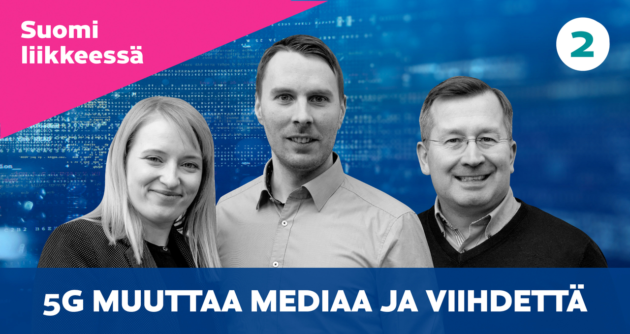 5G muuttaa mediaa ja viihdettä, kuvassa kolme henkilöä jotka ovat äänessä podcastin toisessa jaksossa